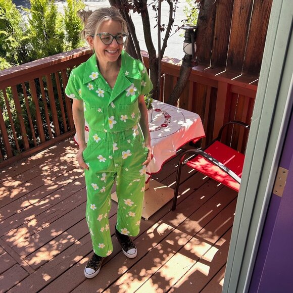 Big Bud Press Bob Baker Marionettes Jumpsuit XS/XXS P Green Daisy Short Sleeve - Picture 9 of 14